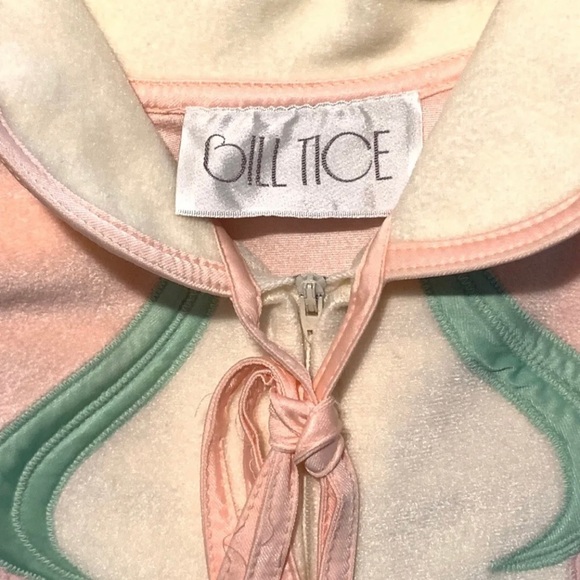 Vintage Bill Tice Velour Zip Robe Women Size 8 Ivory Pink Tulips High Collar - Picture 8 of 11